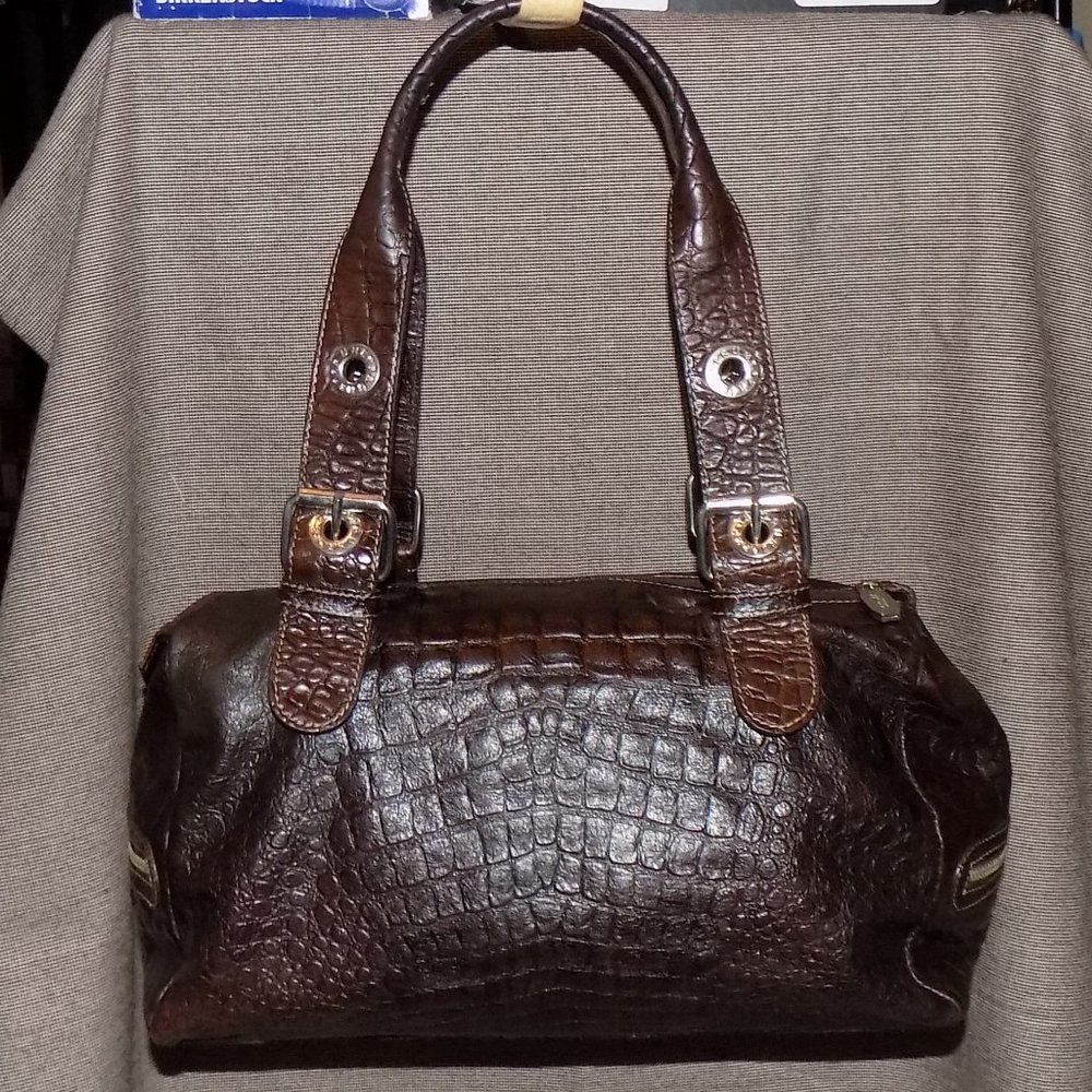 Prune Croc embossed leather in true brown made in Argentina